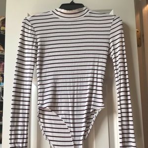 white and maroon striped bodysuit